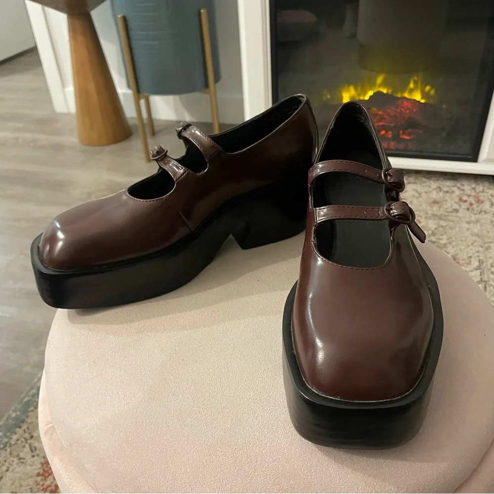 NWOT Camper Billie Platform Mary Jane Heeled Leather Shoes in Burgundy - Picture 12 of 13